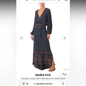 Patterned Navy Long Sleeve Wrap Maxi Dress